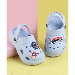Pine Kids Marvel Back Strap Clogs With Captain America Applique - Light Blue