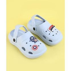 Pine Kids Marvel Back Strap Clogs With Captain America Applique - Light Blue