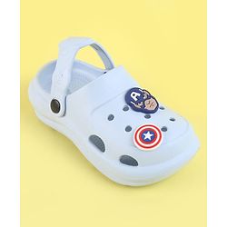 Pine Kids Marvel Back Strap Clogs With Captain America Applique - Light Blue
