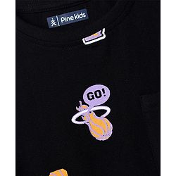Pine Kids 100% Cotton Knit Half Sleeves Sports Theme printed Co-Ords T-Shirt & Shorts Night Suit - Black