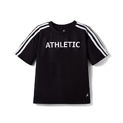 Pine Active Knit Half Drop Shoulder Sleeves T-Shirt with Text Print - Black