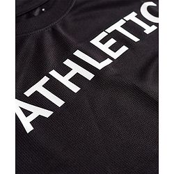 Pine Active Knit Half Drop Shoulder Sleeves T-Shirt with Text Print - Black