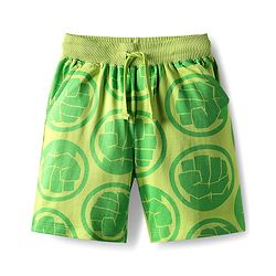 Pine Kids Marvel Single Jersey Knit Half Sleeves T-Shirt & Shorts Set With Avengers Graphics - Green