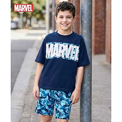 Pine Kids Marvel Single Jersey Knit Half Sleeves T-Shirt & Shorts Set with Avengers Graphic - Multicolor