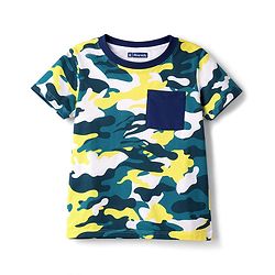 Pine Kids Cotton Knit Half Sleeves T-Shirt & Pyjama Co-ord Night Suit with Camouflage Print - White