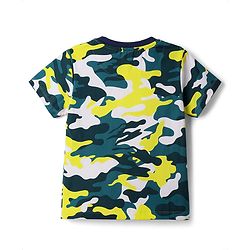 Pine Kids Cotton Knit Half Sleeves T-Shirt & Pyjama Co-ord Night Suit with Camouflage Print - White