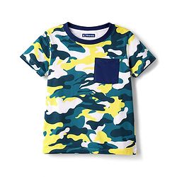 Pine Kids Cotton Knit Half Sleeves T-Shirt & Pyjama Co-ord Night Suit with Camouflage Print - White