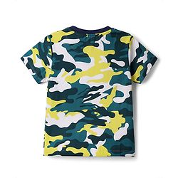 Pine Kids Cotton Knit Half Sleeves T-Shirt & Pyjama Co-ord Night Suit with Camouflage Print - White