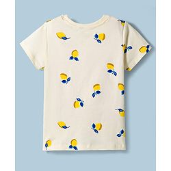 Pine Kids Cotton Knit Half Sleeves Co-Ord T-Shirt & Pyjama Night-Suit With Lemon Print - White