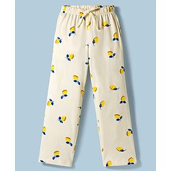 Pine Kids Cotton Knit Half Sleeves Co-Ord T-Shirt & Pyjama Night-Suit With Lemon Print - White