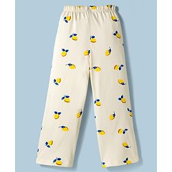Pine Kids Cotton Knit Half Sleeves Co-Ord T-Shirt & Pyjama Night-Suit With Lemon Print - White