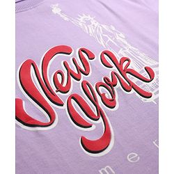 Pine Kids Cotton Knit Drop Shoulder Top & Shorts Set With New York Text Print - Lavender