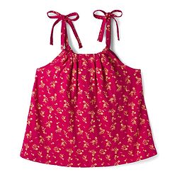 Pine Kids Cotton Knit Sleeveless Floral Printed Top - Red