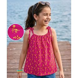 Pine Kids Cotton Knit Sleeveless Floral Printed Top - Red