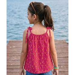 Pine Kids Cotton Knit Sleeveless Floral Printed Top - Red