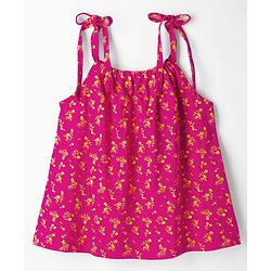 Pine Kids Cotton Knit Sleeveless Floral Printed Top - Red