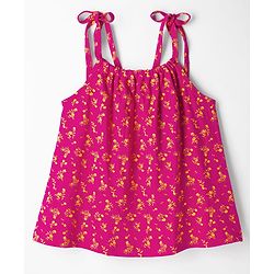 Pine Kids Cotton Knit Sleeveless Floral Printed Top - Red