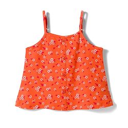 Pine Kids 100% Cotton Knit Sleeveless Floral Printed Top - Orange