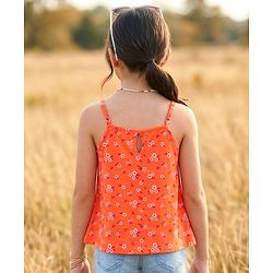 Pine Kids 100% Cotton Knit Sleeveless Floral Printed Top - Orange