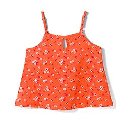 Pine Kids 100% Cotton Knit Sleeveless Floral Printed Top - Orange