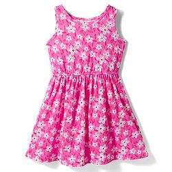 Pine Kids Cotton Knit Sleeveless Floral Printed Frock- Pink & White