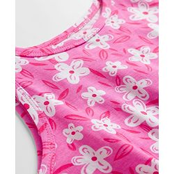 Pine Kids Cotton Knit Sleeveless Floral Printed Frock- Pink & White
