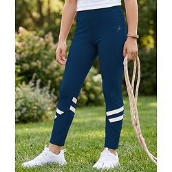Pine Active Knit Full Length Cut & Sew Leggings with Stripes - Navy Blue