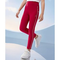 Pine Active Knit Full Length Leggings With Logo Print- Red