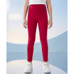 Pine Active Knit Full Length Leggings With Logo Print- Red