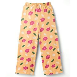 Pine Kids Cotton Knit Half Sleeves T-Shirt & Pyjama Night Suit With Floral Print - Fuchsia