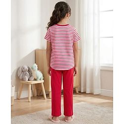 Pine Kids Cotton Knit Half Sleeves Top & Pyjama Night Suit with Bunny Print - White