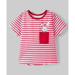 Pine Kids Cotton Knit Half Sleeves Top & Pyjama Night Suit with Bunny Print - White