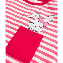 Pine Kids Cotton Knit Half Sleeves Top & Pyjama Night Suit with Bunny Print - White