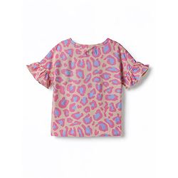 Pine Kids Cotton Knit Half Sleeves Co-Ord Top & Pyjama Printed Night Suit - Pink & Golden