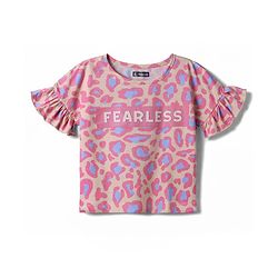 Pine Kids Cotton Knit Half Sleeves Co-Ord Top & Pyjama Printed Night Suit - Pink & Golden