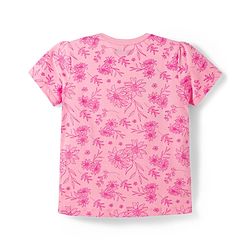 Pine Kids Cotton Knit Half Sleeves Co-Ord T-Shirt & Pyjama Night-Suit With Floral & Text Print - Pink