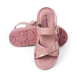 Pine Kids Velcro Closure Sandals with Criss-cross Straps & Foil Print in Pink