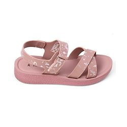 Pine Kids Velcro Closure Sandals with Criss-cross Straps & Foil Print in Pink