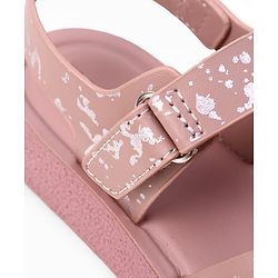 Pine Kids Velcro Closure Sandals with Criss-cross Straps & Foil Print in Pink