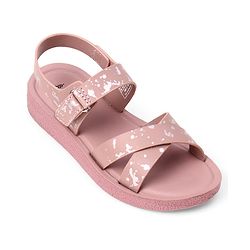 Pine Kids Velcro Closure Sandals with Criss-cross Straps & Foil Print in Pink
