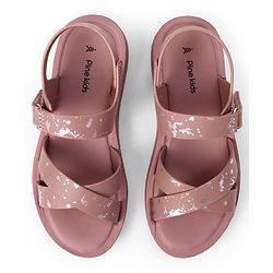 Pine Kids Velcro Closure Sandals with Criss-cross Straps & Foil Print in Pink