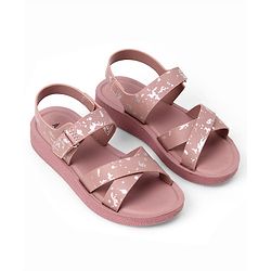 Pine Kids Velcro Closure Sandals with Criss-cross Straps & Foil Print in Pink
