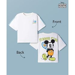Pine Kids Disney Single Jersey Knit Half Sleeves T-Shirt With Front & Back Mickey Mouse Graphics - White