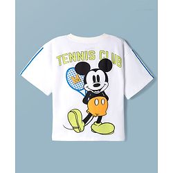 Pine Kids Disney Single Jersey Knit Half Sleeves T-Shirt With Front & Back Mickey Mouse Graphics - White