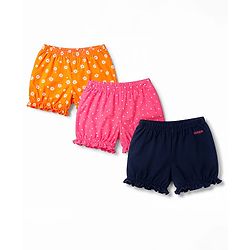 Pine Kids Cotton Lycra Knit Bloomers With Floral & Star Print  Pack of 3 - Multicolor
