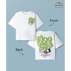 Pine Kids Disney Single Jersey Knit Half Sleeves T-Shirt With Mickey Mouse Front & Back Print - White