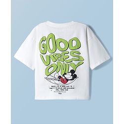 Pine Kids Disney Single Jersey Knit Half Sleeves T-Shirt With Mickey Mouse Front & Back Print - White