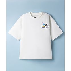 Pine Kids Disney Single Jersey Knit Half Sleeves T-Shirt With Mickey Mouse Front & Back Print - White