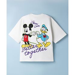 Pine Kids Disney Single Jersey Knit Half Sleeves T-Shirt With Mickey Mouse Front & Back Print - White
