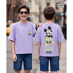 Pine Kids Disney Cotton Knit T-Shirt Half Sleeves with Mickey Mouse Print Purple 4-5 Years